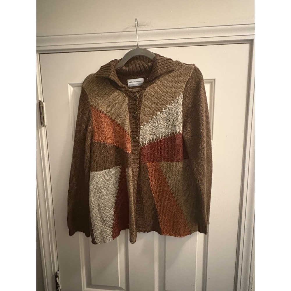 Women's Vintage Alfred Dunner Color Block Button Down Cardigan Sweater Petite XL